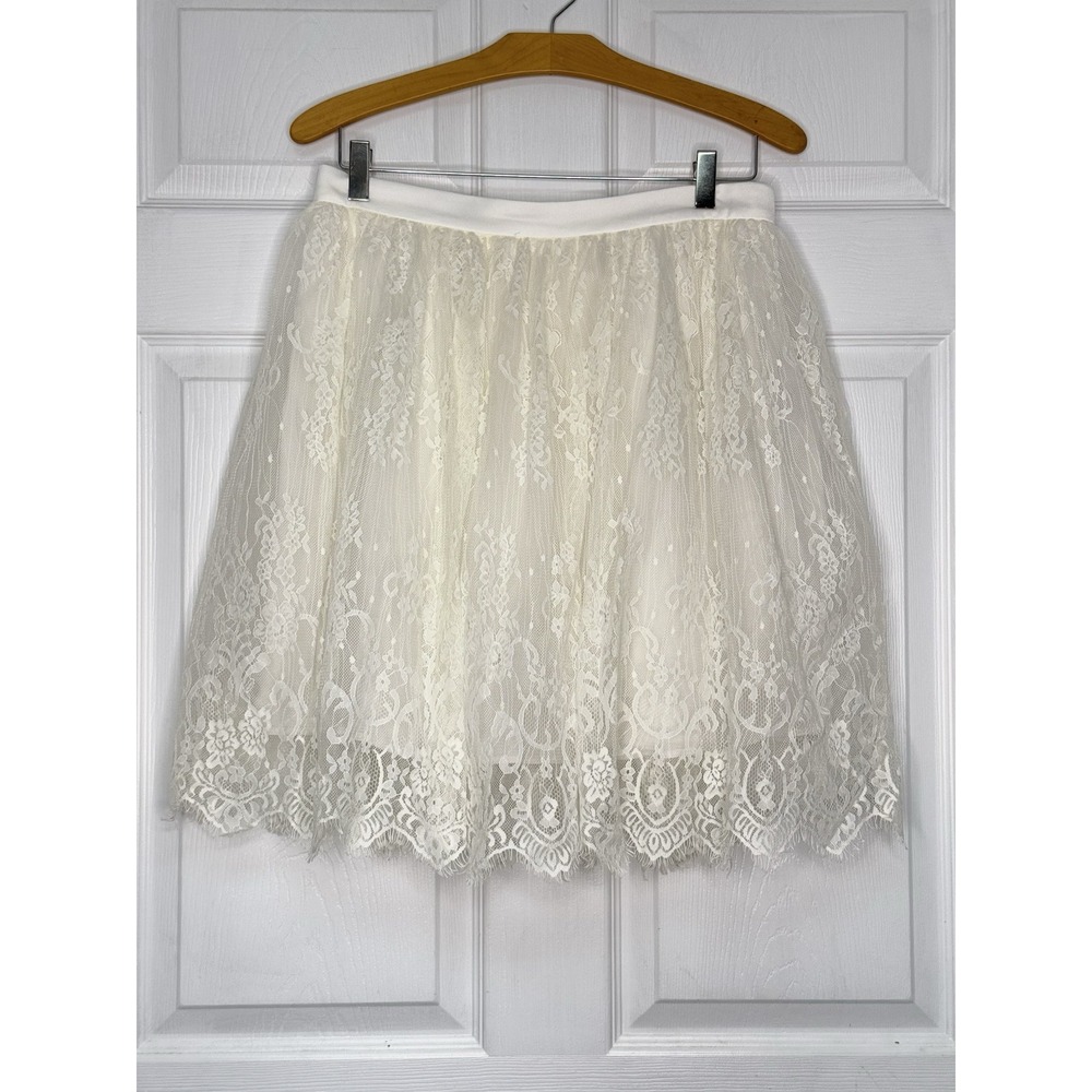 Naf Naf Paris Skirt Women's 42 Ivory Lace Tull Lined US size 10 NWT